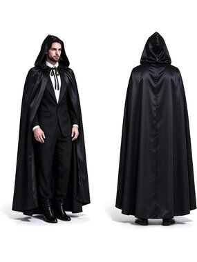 🎃Women's Black Halloween Hooded Cloak Vampire Cape Witch Robe Cosplay Costume